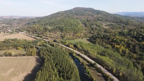 Aerial Autumn View Iskar Folyó Elhaladó Falu Közelében Strupets Vratsa — Stock videók