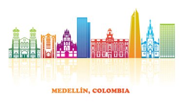 Colourfull Skyline panorama of city of Medellin, Colombia - vector illustration