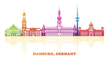 Colourfull Skyline panorama of city of Hamburg, Germany  - vector illustration