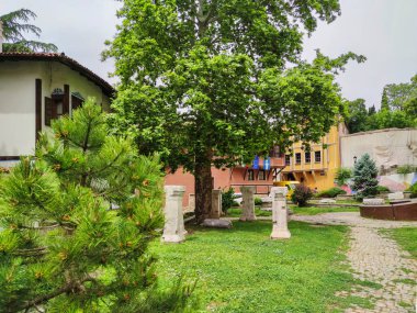 Typical street and houses at The old town of city of Plovdiv, Bulgaria