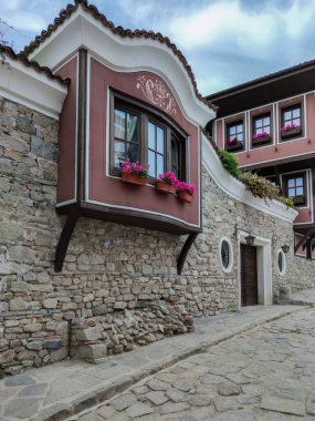 Typical street and houses at The old town of city of Plovdiv, Bulgaria