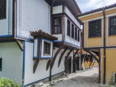 Typical street and houses at The old town of city of Plovdiv, Bulgaria