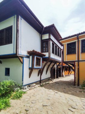 Typical street and houses at The old town of city of Plovdiv, Bulgaria