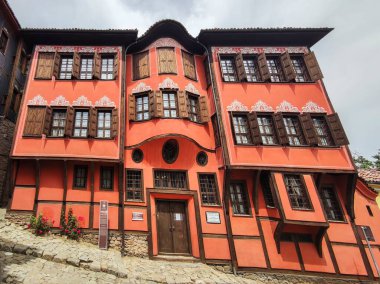 Typical street and houses at The old town of city of Plovdiv, Bulgaria