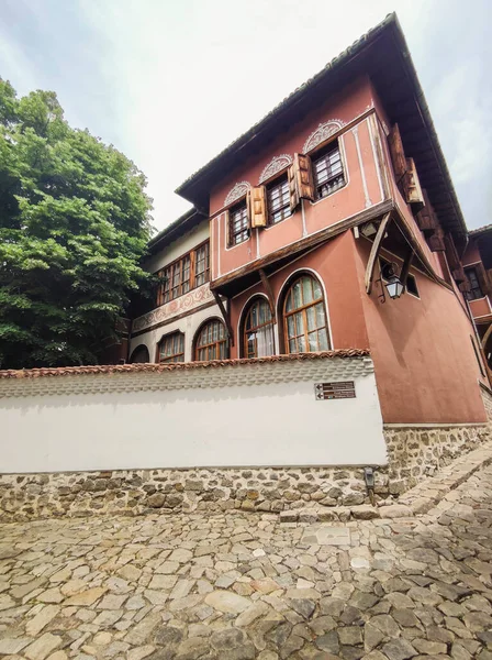 Typical street and houses at The old town of city of Plovdiv, Bulgaria