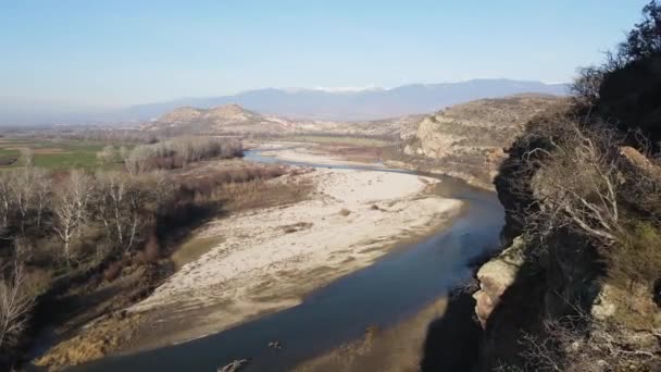 Niesamowity Widok Lotu Ptaka Rzekę Strumę Przechodzącą Przez Dolinę Petrich — Wideo stockowe
