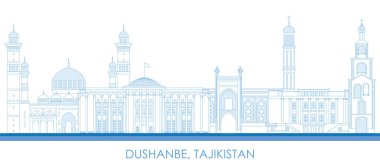 Outline Skyline panorama of city of Dushanbe, Tajikistan - vector illustration