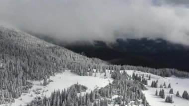 Amazing Aerial winter view of Rila mountain near Belmeken Dam, Bulgaria