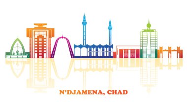 Colourfull Skyline panorama of city of N'djamena, Chad - vector illustration