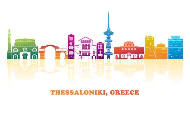 Colourfull Skyline panorama of city of Thessaloniki, Greece - vector illustration