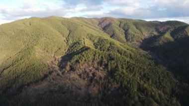 Amazing Aerial sunset view of Rhodopes mountain near village of Babyak, Blagoevgrad region, Bulgaria