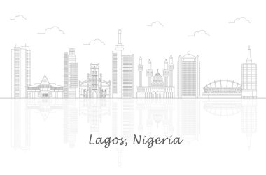 Lagos, Nijerya 'nın Skyline ana hatları - vektör illüstrasyonu