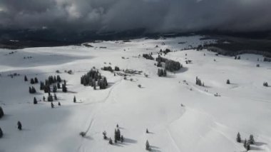 Amazing Aerial winter view of Rila mountain near Belmeken Dam, Bulgaria