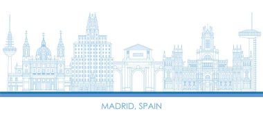 Outline Skyline panorama of city of Madrid, Spain - vector illustration
