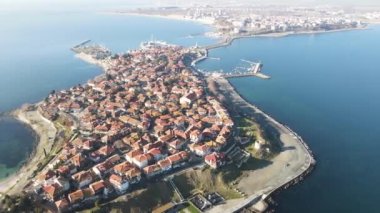 Bulgaristan 'ın Burgaz Bölgesi Nessebar kentinin İnanılmaz Hava Gündoğumu manzaralı kasabası 