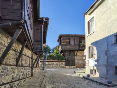 SOZOPOL, BULGARIA - SEPTEMBER 1, 2020: Typical street and houses at old town of Sozopol, Burgas Region, Bulgaria