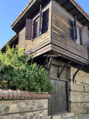 SOZOPOL, BULGARIA - SEPTEMBER 1, 2020: Typical street and houses at old town of Sozopol, Burgas Region, Bulgaria