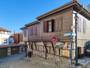 SOZOPOL, BULGARIA - SEPTEMBER 1, 2020: Typical street and houses at old town of Sozopol, Burgas Region, Bulgaria