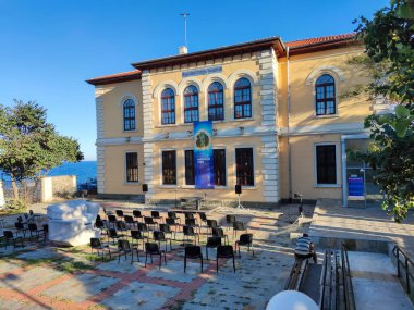 SOZOPOL, BULGARIA - SEPTEMBER 1, 2020: Typical street and houses at old town of Sozopol, Burgas Region, Bulgaria