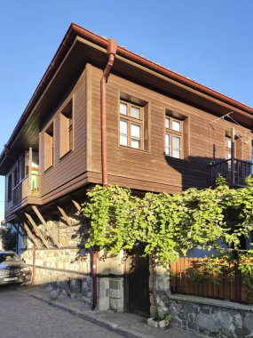 SOZOPOL, BULGARIA - SEPTEMBER 1, 2020: Typical street and houses at old town of Sozopol, Burgas Region, Bulgaria