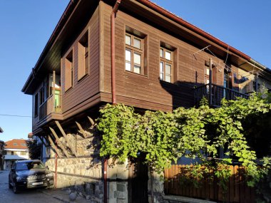 SOZOPOL, BULGARIA - SEPTEMBER 1, 2020: Typical street and houses at old town of Sozopol, Burgas Region, Bulgaria