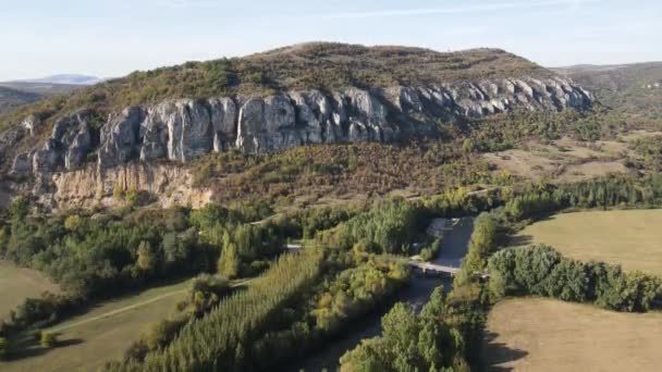 Vue Aérienne Automne Rivière Iskar Passant Près Village Strupets Région — Video