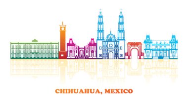 Colourfull Skyline panorama of city of Chihuahua, Mexico - vector illustration clipart