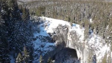 Aerial winter view of natural arches, Known as Wonderful Bridges at Rhodope Mountains, Smolyan Region, Bulgaria