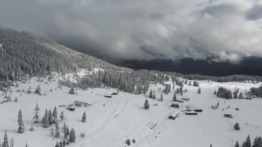 Amazing Aerial winter view of Rila mountain near Belmeken Dam, Bulgaria