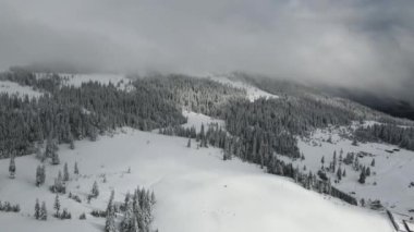 Amazing Aerial winter view of Rila mountain near Belmeken Dam, Bulgaria