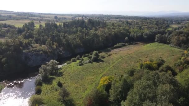 Fantastisk Flygfoto Över Vit Floden Passerar Nära Byn Aglen Lovech — Stockvideo