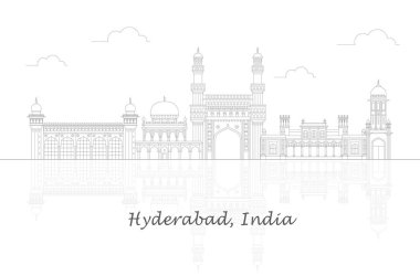 Hindistan 'ın Haydarabad şehrinin Skyline panoraması - vektör illüstrasyonu