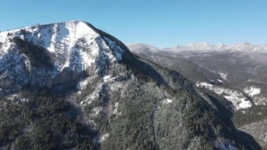 Aerial winter view of Rhodope Mountains near Kamaka (The Stone) peak, Smolyan Region, Bulgaria
