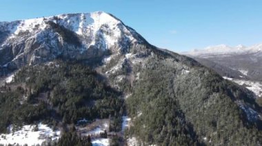 Aerial winter view of Rhodope Mountains near Kamaka (The Stone) peak, Smolyan Region, Bulgaria