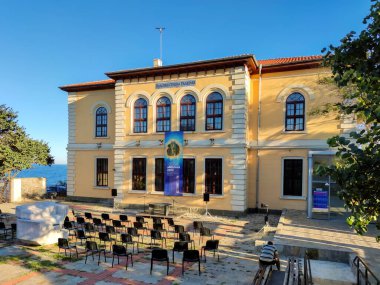 SOZOPOL, BULGARIA - SEPTEMBER 1, 2020: Typical street and houses at old town of Sozopol, Burgas Region, Bulgaria