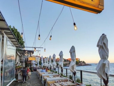 SOZOPOL, BULGARIA - SEPTEMBER 1, 2020: Typical street and houses at old town of Sozopol, Burgas Region, Bulgaria