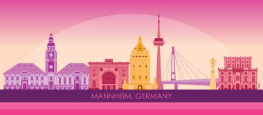 Sunset Skyline panorama of city of Mannheim, Germany - vector illustration