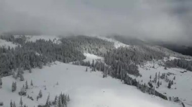 Amazing Aerial winter view of Rila mountain near Belmeken Dam, Bulgaria