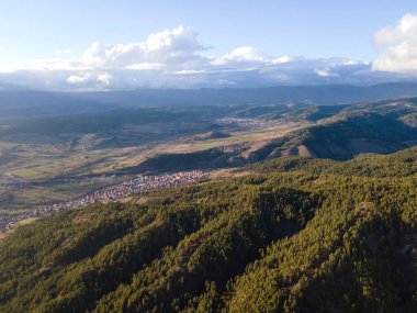 Amazing Aerial sunset view of Rhodopes mountain near village of Babyak, Blagoevgrad region, Bulgaria