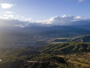 Amazing Aerial sunset view of Rhodopes mountain near village of Babyak, Blagoevgrad region, Bulgaria