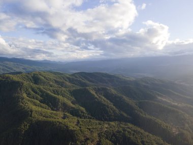Amazing Aerial sunset view of Rhodopes mountain near village of Babyak, Blagoevgrad region, Bulgaria