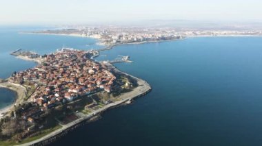 Bulgaristan 'ın Burgaz Bölgesi Nessebar kentinin İnanılmaz Hava Gündoğumu manzaralı kasabası 