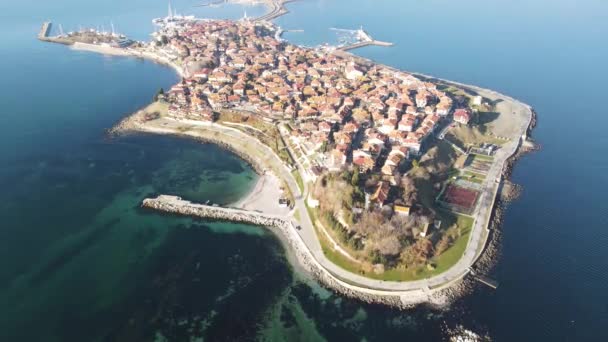 Amazing Aerial Sunrise View Town Nessebar Burgas Region Bulgaria — Video