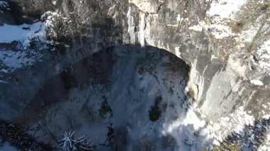 Aerial winter view of natural arches, Known as Wonderful Bridges at Rhodope Mountains, Smolyan Region, Bulgaria