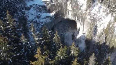 Aerial winter view of natural arches, Known as Wonderful Bridges at Rhodope Mountains, Smolyan Region, Bulgaria