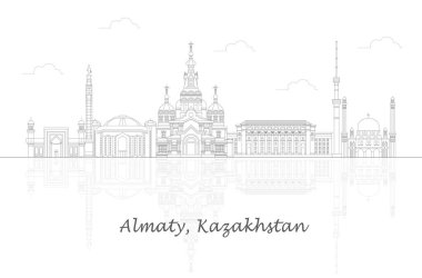 Almaty, Kazakistan 'ın Skyline ana hatları - vektör illüstrasyonu