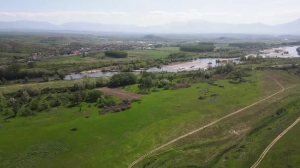Widok Lotu Ptaka Rzekę Strumę Przechodzącą Przez Dolinę Petrich Bułgaria — Wideo stockowe
