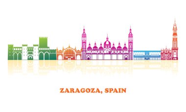 Colourfull Skyline panorama of Zaragoza, Aragon, Spain - vector illustration
