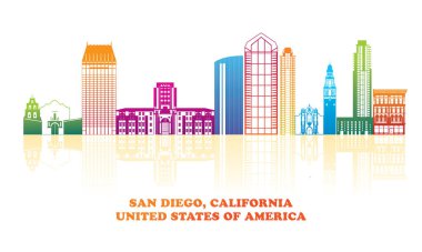 Colourfull Skyline panorama of San Diego, California, United States - vector illustration