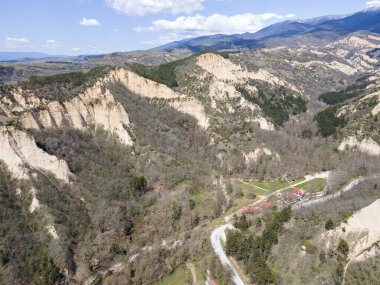 Bulgaristan 'ın Blagoevgrad bölgesinin tarihi Melnik kasabasının hava manzarası